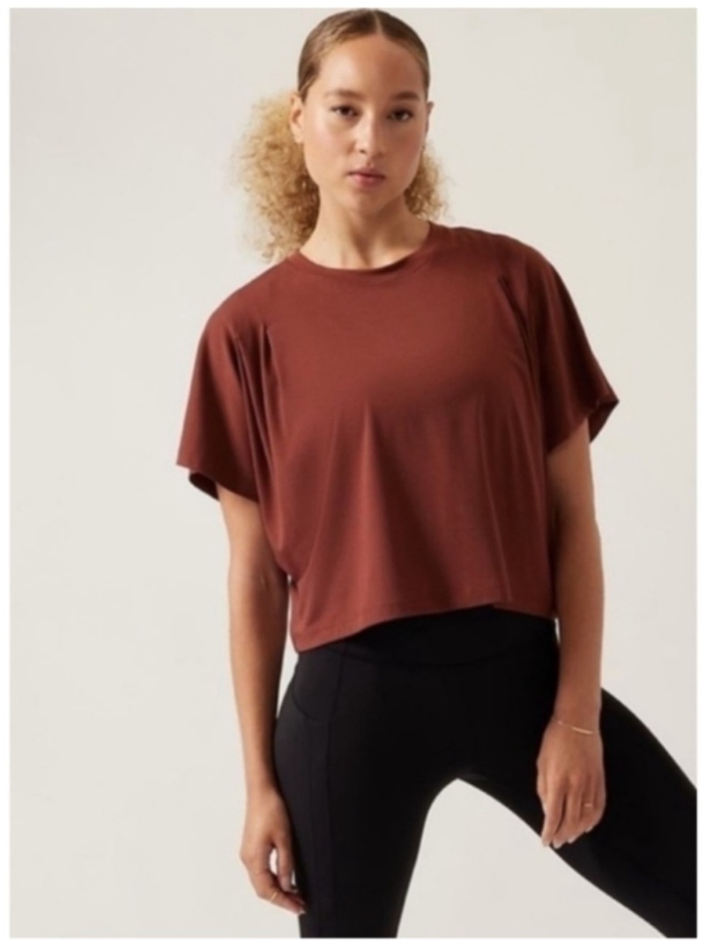 Athleta Elemental Cropped Tee Ancient Mahogany Brown Super Soft Large Super Soft